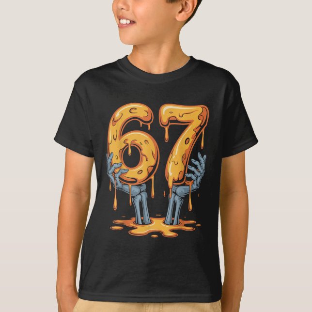 T-shirt 67 Drip Funny Skeleton Halloween 67 Meme Ice Cream (Devant)