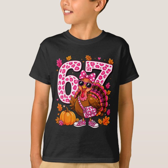 T-shirt 67 drôles de filles d'Action de grâce de dinde glo (Devant)