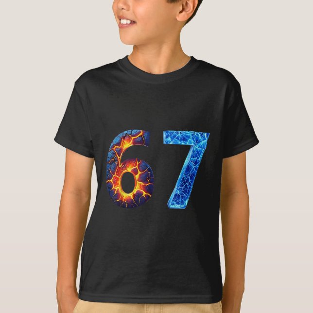 T-shirt 67 Feu Glace Numéro Drôle Six Sept Mème 6 7  (Devant)