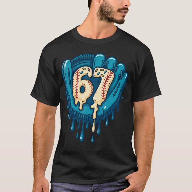 T-shirt 67 Glace Goutte Drôle Six Sept Baseball (Devant)