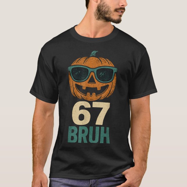 T-shirt 67 Halloween Bruh Citrouille 6-7 Mème Génération A (Devant)