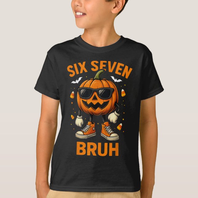 T-shirt 67 Halloween Drôle Six Sept Mème Brainrot Citrouil (Devant)