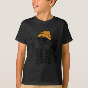 T-shirt 67 Halloween Squelette de paix Signé Mème amusant 