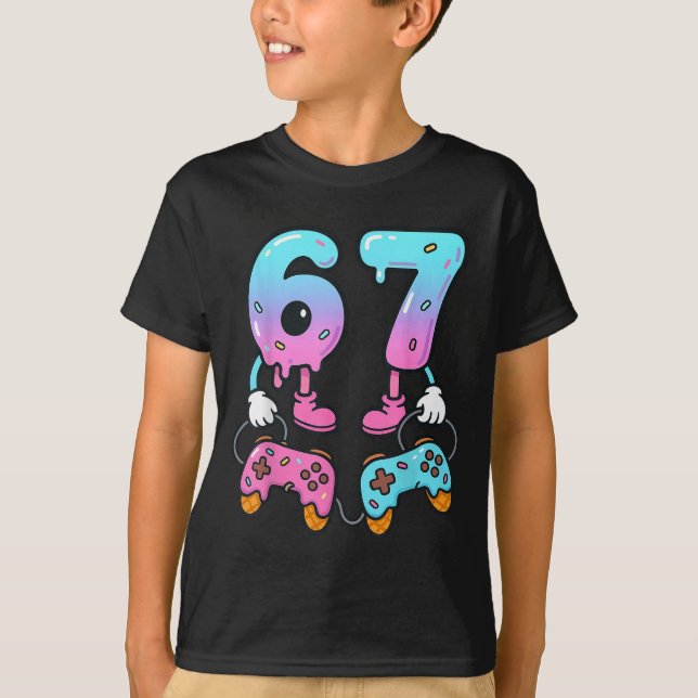T-shirt 67 Ice Cream Drip Meme Gamer Six Seven Gen Alpha  (Devant)