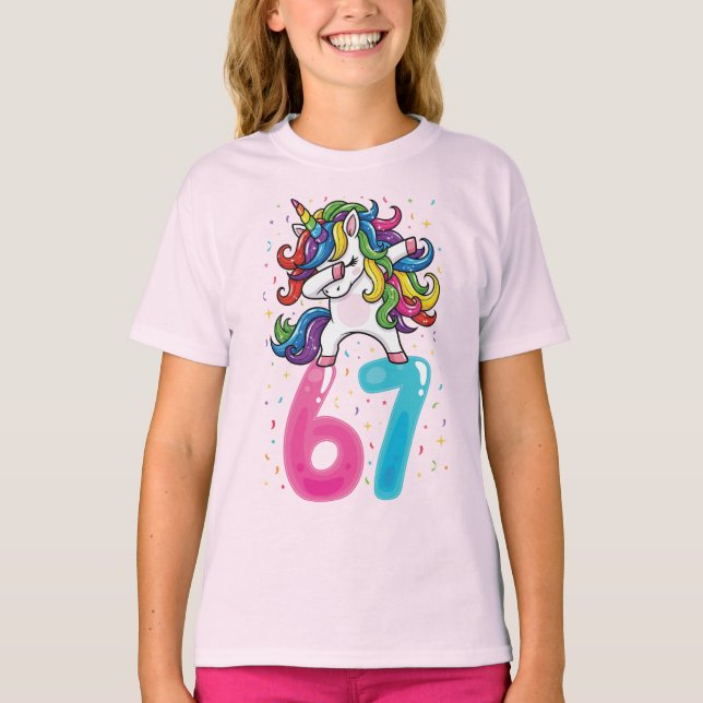 T-shirt 67 Licorne Mème pour Filles Six Sept Génération Al (Devant)