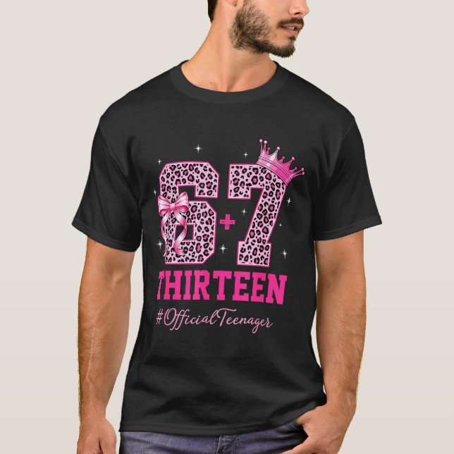 T-shirt 67 Meme 13th Birthday Girl Leopard Nk Bow Cute Tee (Devant)