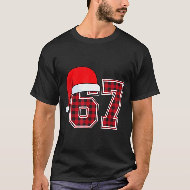 T-shirt 67 Meme Funny Christmas Red Plaid Xmas Pajamas Sla (Devant)
