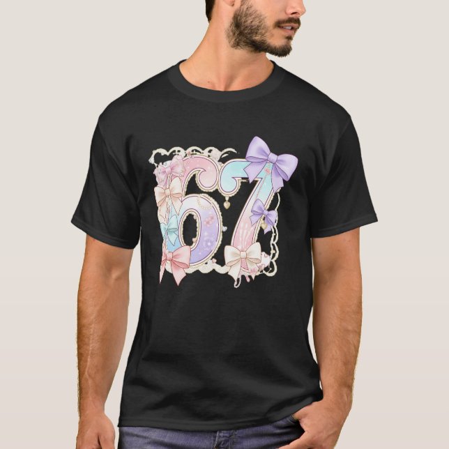 T-shirt 67 Meme Pastel Coquettes Bow Funny Kawaii 6 7 Numb (Devant)