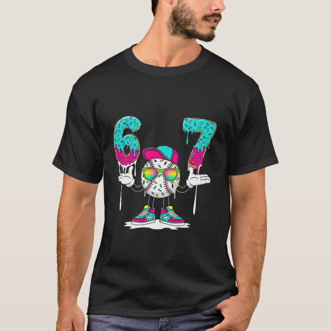 T-shirt 67 Meme Six Seven 6 7 Meme Funny Baseball Ice   (Devant)