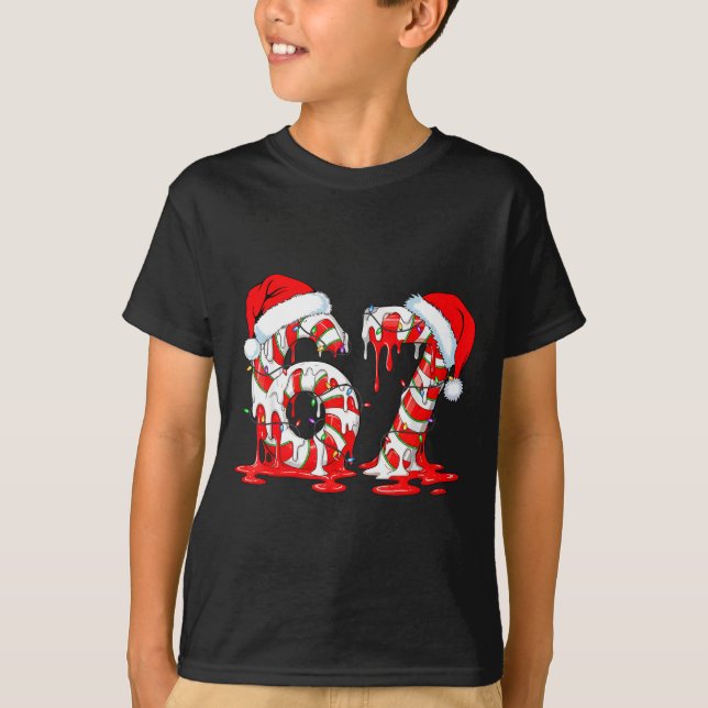 T-shirt 67 Meme Six Seven Candy Canes Drip Christmas Pajam (Devant)
