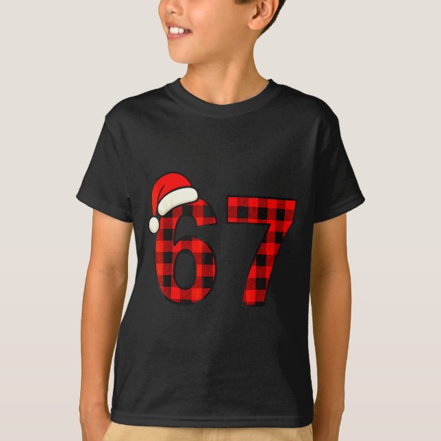 T-shirt 67 Noël Drôle Six Sept Mème Plaid Brainrot S (Devant)