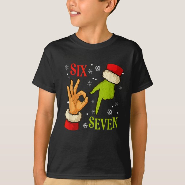 T-shirt 67 Noël Père Noël Vert 6 7 Mème Internet X (Devant)