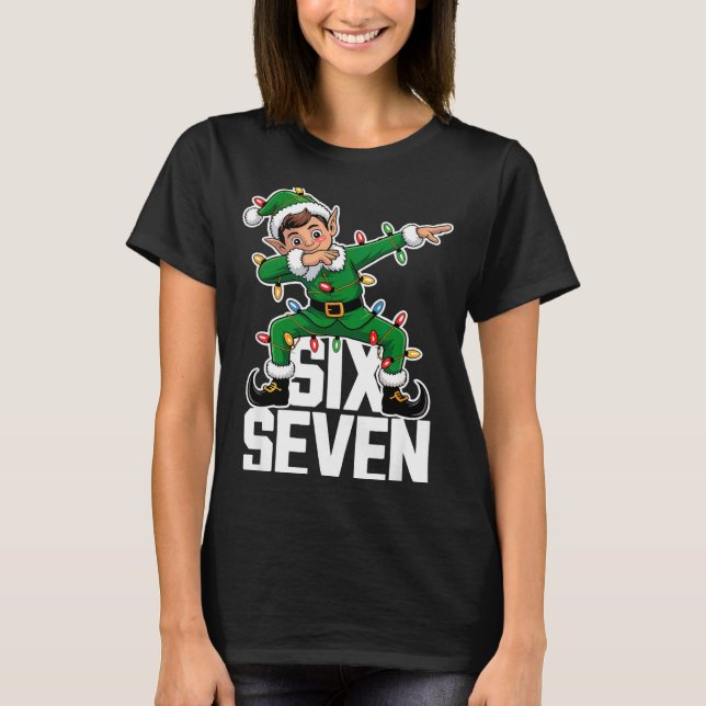 T-shirt 67 Noël Six Sept 6 7 Mème Drôle Elfe Dabbing  (Devant)