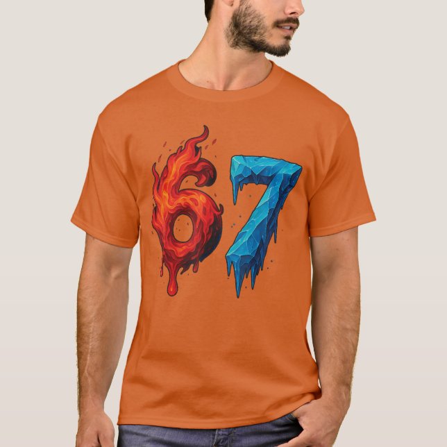 T-shirt 67 Six Seven 67 Flaming Ice Funny Teen Kids Brainr (Devant)