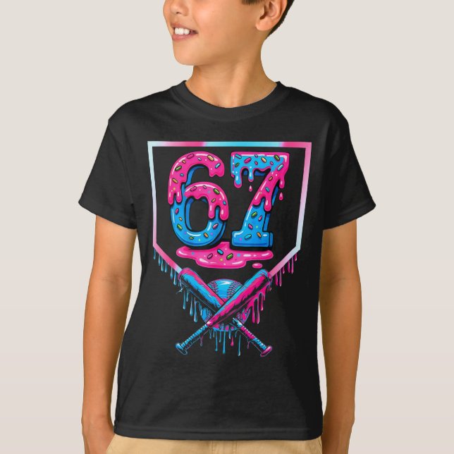 T-shirt 67 Six Seven Baseball Ice Cream Drip Cool Meme 67  (Devant)