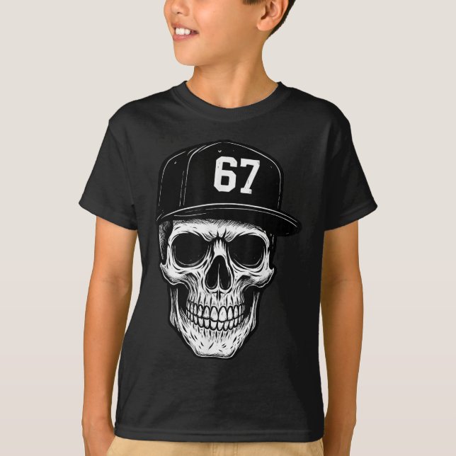 T-shirt 67 Skull Halloween Brainrot Meme Six Seven Kids Sk (Devant)