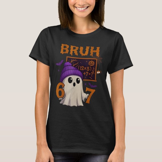 T-shirt 67 Teacher Halloween Ghost Six Seven Meme Math Equ (Devant)
