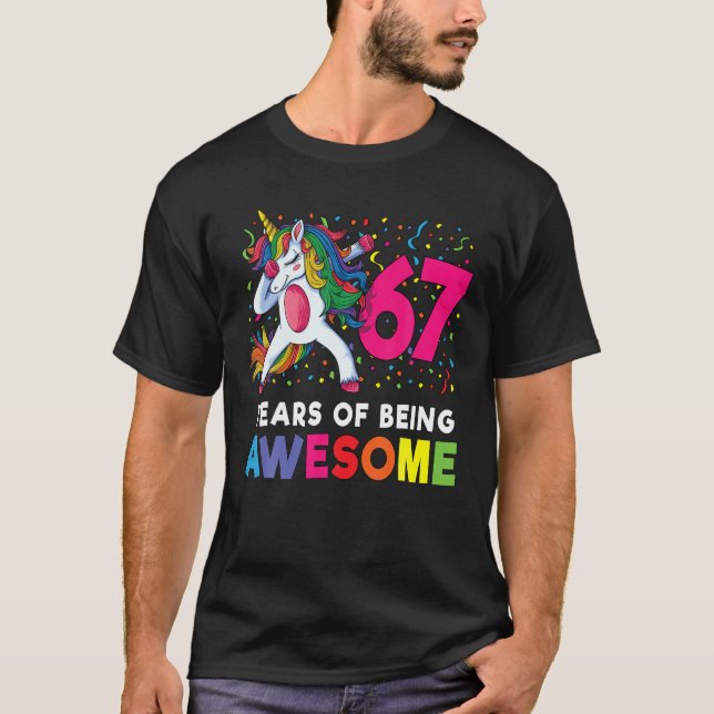 T-shirt 67E Anniversaire Dabbing Unicorn Party Don 67 Ans (Devant)