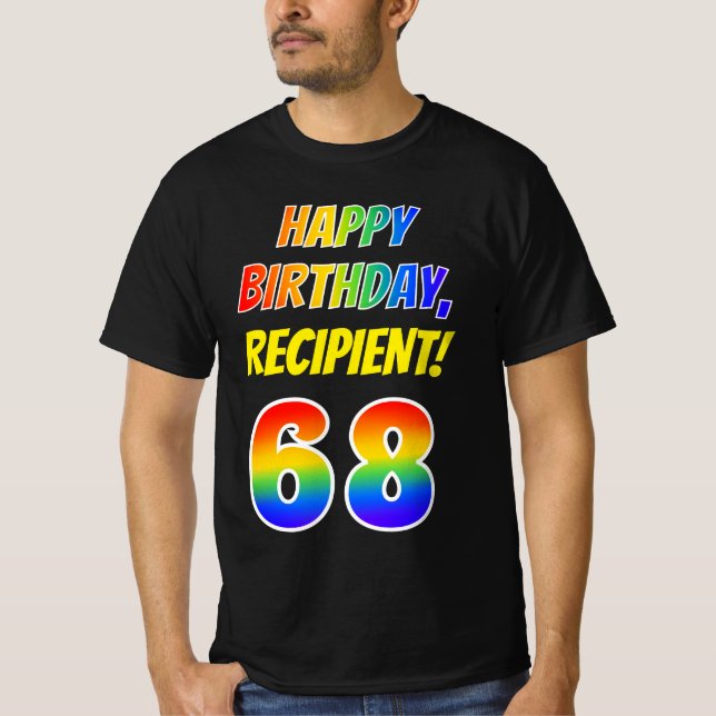 T-shirt 68e anniversaire — Bold, Fun, Rainbow 68, Nom pers (Devant)