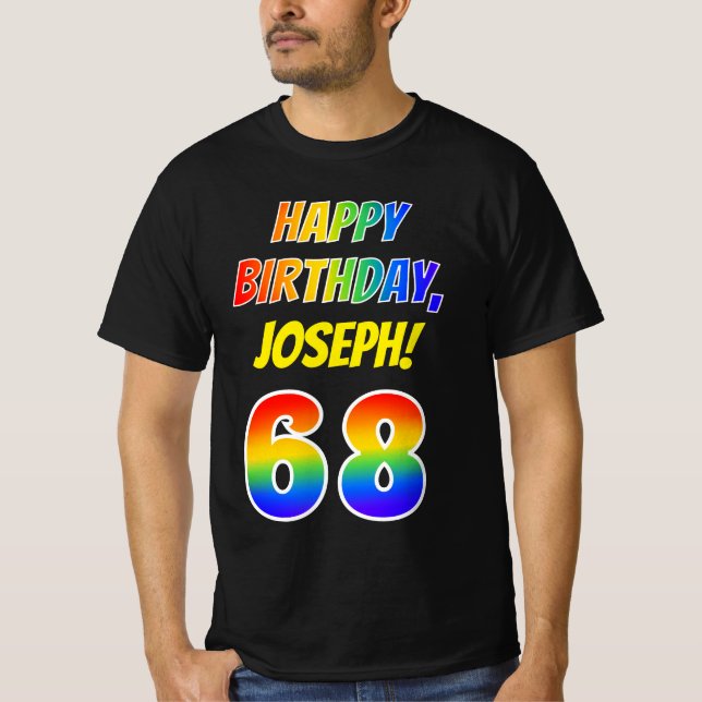 T-shirt 68e anniversaire — Bold, Fun, Rainbow 68, Nom pers (Devant)