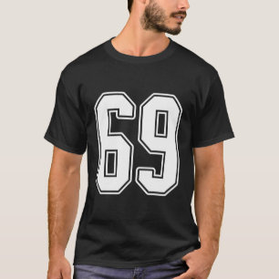 T-shirt 69 White Outline Number 69 Sports Fan Jersey Style