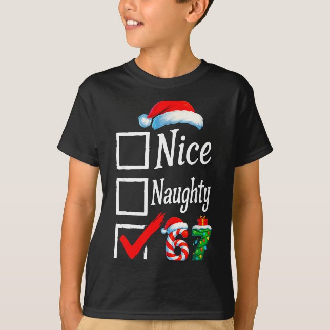T-shirt 6 7 Meme Nice Naughty 67 Christmas Brain Rot Funny (Devant)