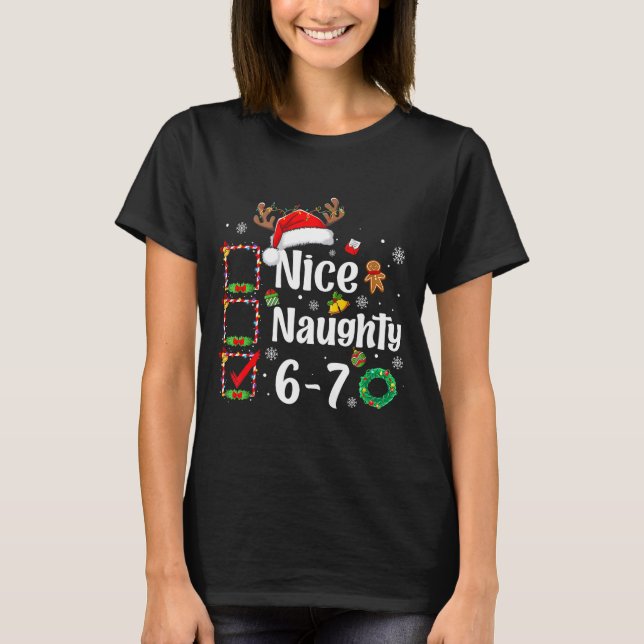 T-shirt 6-7 Meme Nice Naughty 67 Christmas Funny Xmas Men  (Devant)