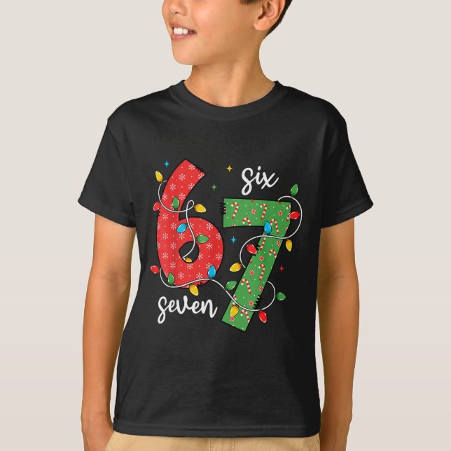 T-shirt 6 7 Six Seven Meme Xmas Lights Candy Cane Christma (Devant)