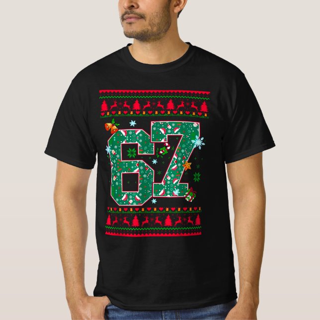 T-shirt 6 7 Six Seven Ugly Sweater de Noël Meme Main 67  (Devant)