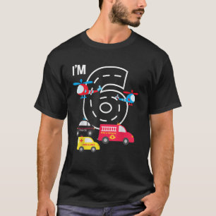 T-shirt 6 Anniversaire Pompiers Camion Police Ambulance au