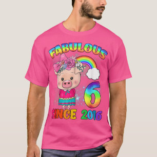 T-shirt 6 Ans 6e Anniversaire Cute Pig Girl Fabulous Si