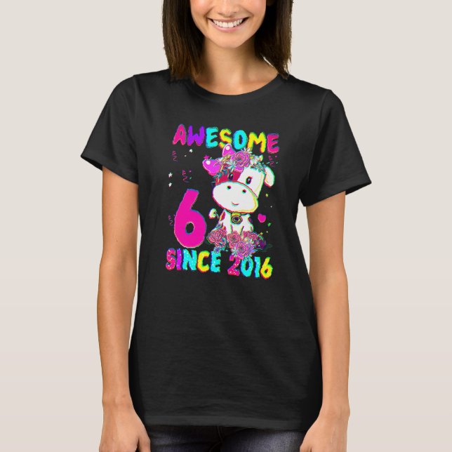 T-shirt 6 Ans 6e Anniversaire Filles Cute Vache Awesome Si (Devant)