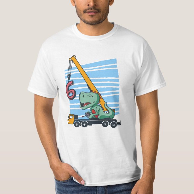 T-shirt 6 ans 6e anniversaire grue mobile Dinosaur (Devant)