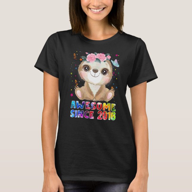 T-shirt 6 Ans Sloth Awesome depuis 2016 6e anniversaire (Devant)