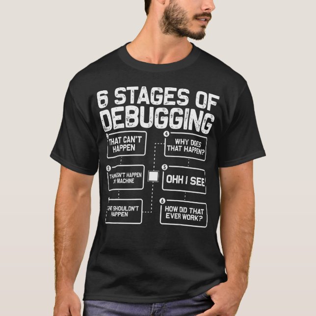 T-shirt 6 Étapes De Débogage Programmeur Ordinateur Drôle (Devant)