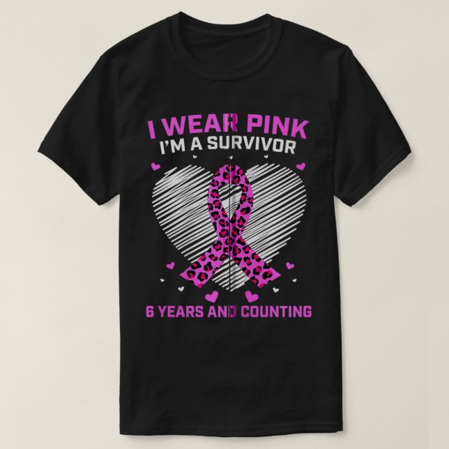 T-shirt 6 Year Cancer Free Cheetah Print Pink Breast Cance (Design devant)