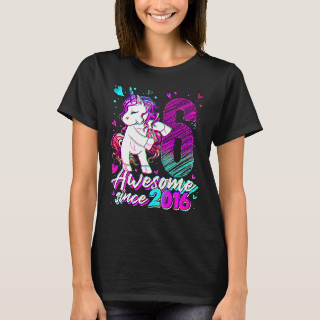 T-shirt 6 Years Old Unicorn Flossing (Devant)