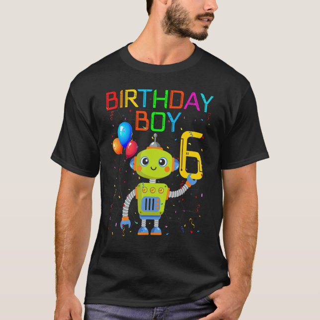 T-shirt 6e anniversaire Boy Robotics 6 ans Robots thème (Devant)