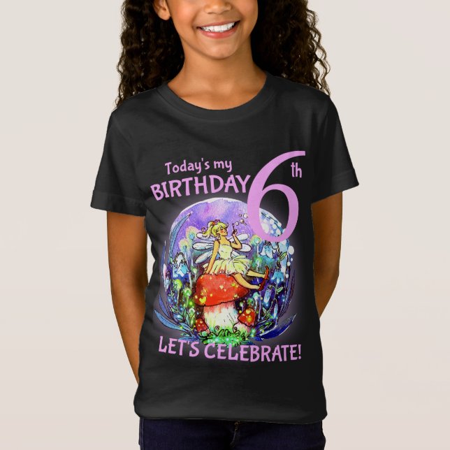 T-Shirt 6e anniversaire Bubbly Fairy & Champignons Motif T (Devant)