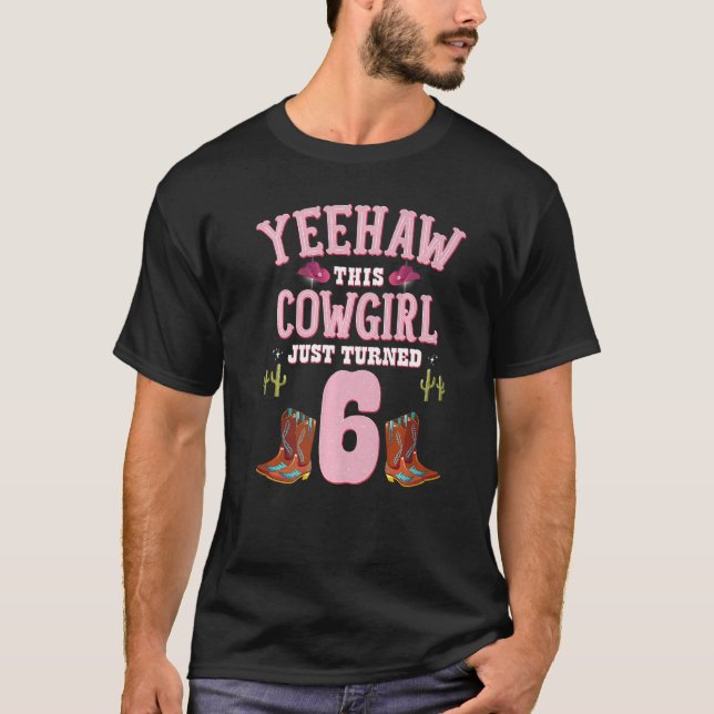 T-shirt 6e anniversaire fille fille fille fille Yeehaw Occ (Devant)