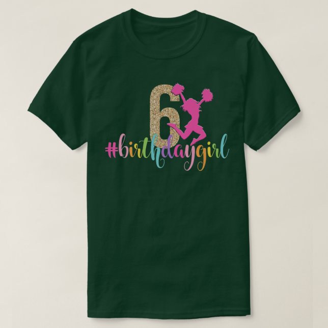 T-shirt 6e anniversaire fille Pom-pom girl arc-en-ciel Che (Design devant)