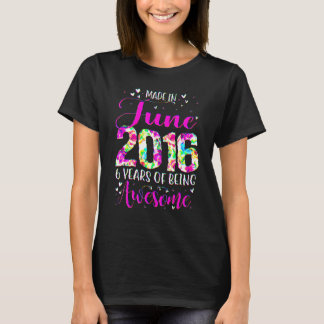 T-shirt 6e anniversaire Floral pour filles nées en juin 20