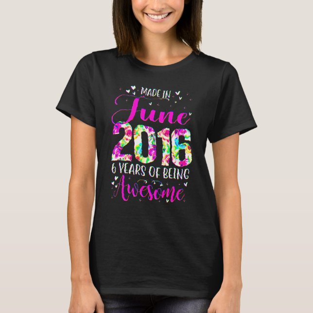 T-shirt 6e anniversaire Floral pour filles nées en juin 20 (Devant)