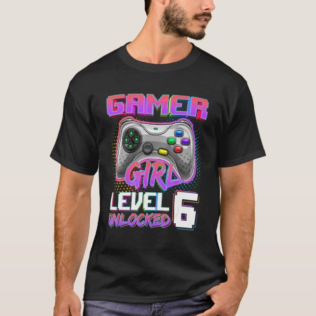 T-shirt 6e anniversaire Gamer Girer Niveau 6 déverrouillé  (Devant)