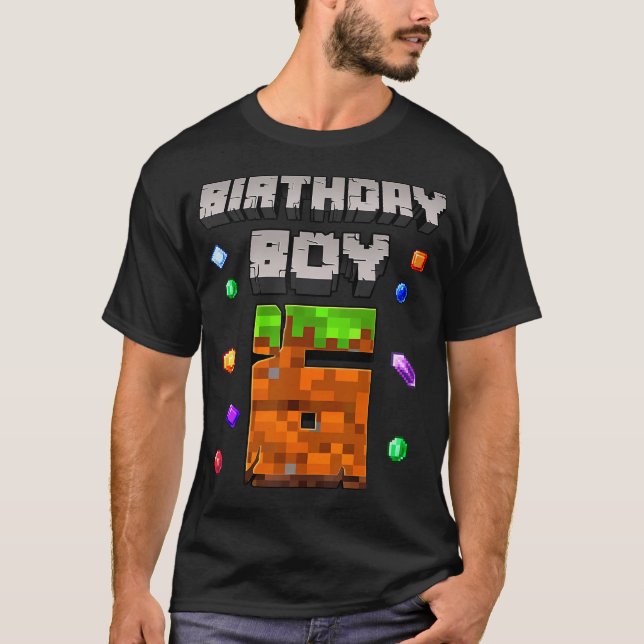 T-shirt 6E Anniversaire Garçon 6 Vidéo Joueur Pixel Numéro (Devant)