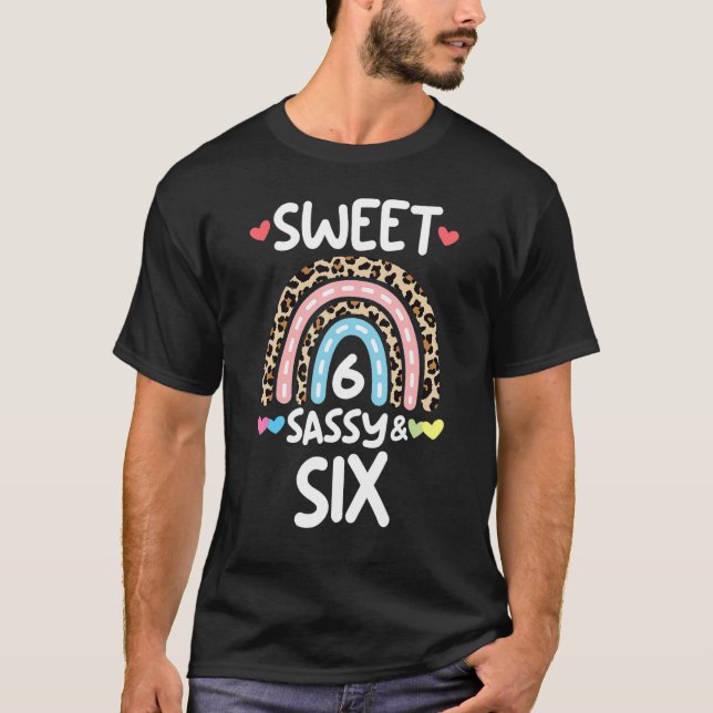 T-shirt 6e anniversaire Rainbow Leopard Sweet Sassy & Six  (Devant)