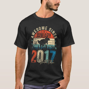 T-shirt 6ème Anniversaire Dinosaur Boy Awesome Janvier 201