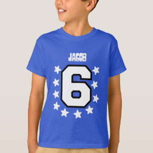 T-shirt 6ème Étoiles et grand nombre blanc V05 de blanc