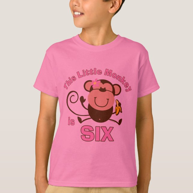 T-shirt 6ème fille d'anniversaire de petit singe (Devant)