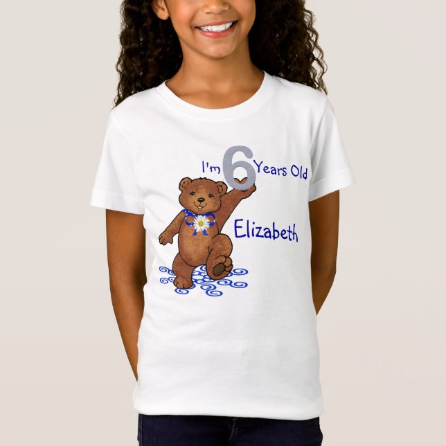 T-Shirt 6ème Ours de nounours d'anniversaire pour la fille (Devant)